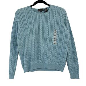 NWT Vintage Jeanne Pierre Cable Knit Cotton Sweater Blue Crewneck Women’s Small